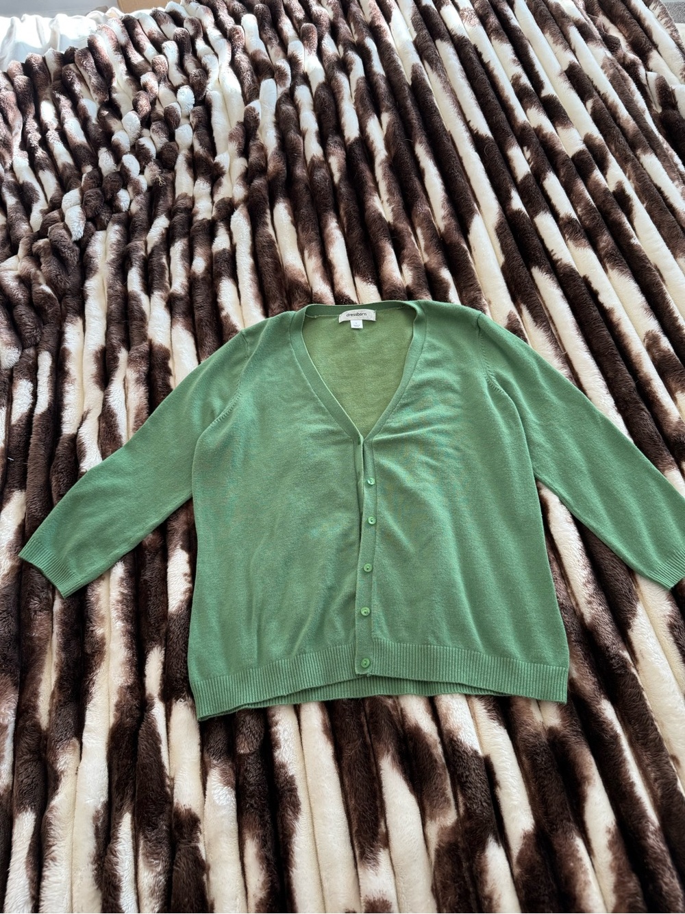 dressbarn Green V-Neck Button Cardigan